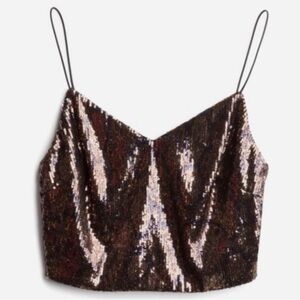 Lush Concert Coastal Cowgirl Black Brown Snake Skin Sequin Cropped Top Sz Small